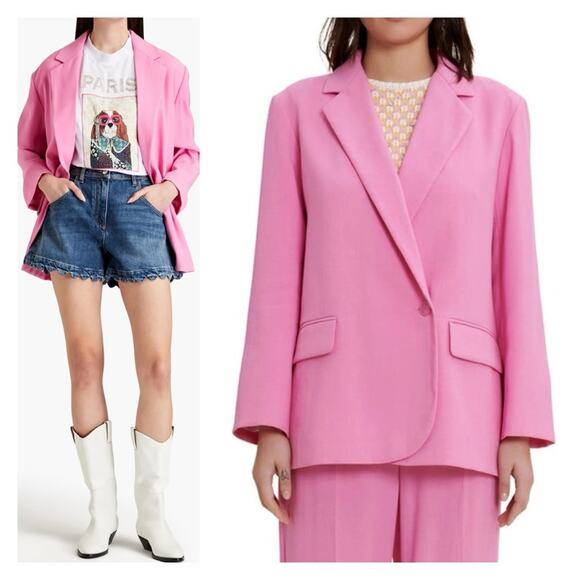 Maje Vestale Double-Breasted Woven Blazer in Candy Pink Size 38/Medium NWT - Picture 1 of 15